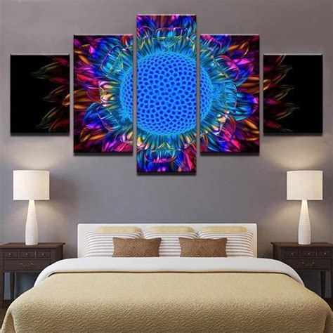 Sunflower Petal Sunburst Daisy Flower – Abstract 5 Panel Canvas Art ...