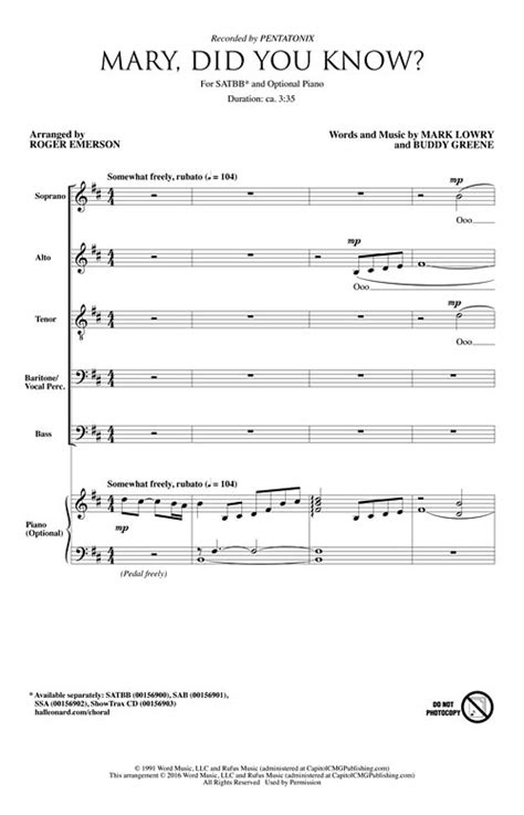 Mary Did You Know (Pentatonix) Sheet Music by Roger Emerson (SKU ...