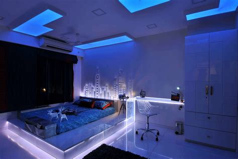 neon lights LEDs under bed blue bedroom ideas | Interior Design Ideas