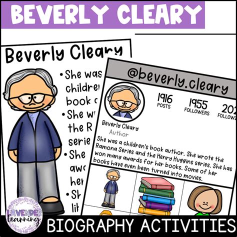 Beverly Cleary Biography Activities - Children's Book Author Study ...