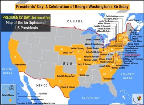 US Map – the birthplaces of US Presidents - Answers