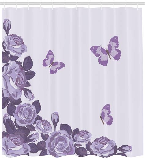 Lilac Shower Curtain, Bridal Composition with Rose Buds Blossoms Flying ...