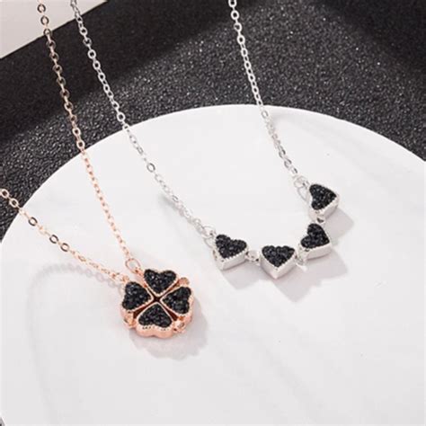 4 Four Leaf Clover Heart Necklace Silver Rose Crystal Mothers Day Mom ...