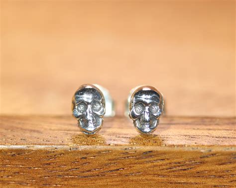 Silver skull earrings, skeleton earrings, skull jewelry, mens stud earring, gothic earrings ...