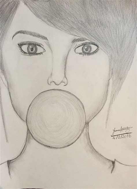 Easy pencil drawing for beginners. Girl eating a bubblegum | Pencil drawings for beginners, Easy ...