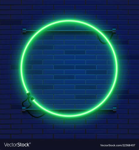 Neon lamp circle frame on brick wall background Vector Image