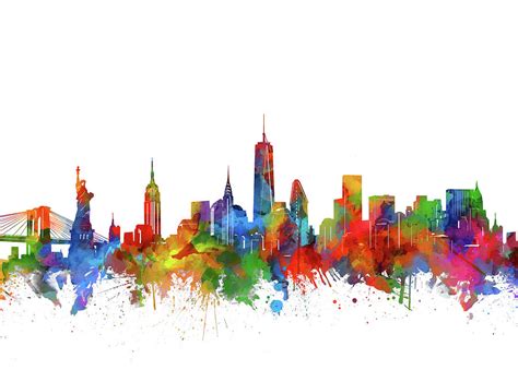 New York Skyline Watercolor Digital Art by Bekim M - Pixels