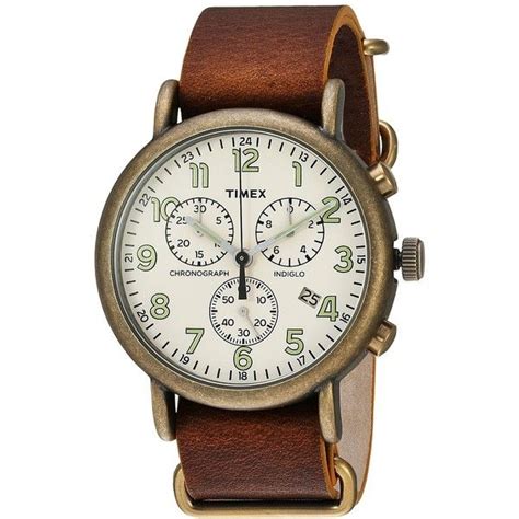 Timex Weekender Chrono Oversize Leather Slip-Thru Strap (Brown/Antique ...