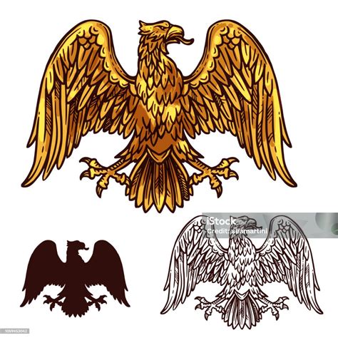 Heraldic Golden Egale With Wings Vector Sketch Stock Illustration - Download Image Now - Eagle ...