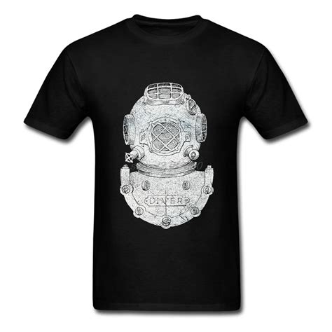 T Shirt Homme Deep Sea Diver Helmet Block Print Illustration on Dark ...