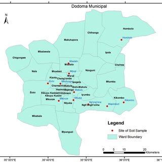 Map of Dodoma city showing soil sampling sites. | Download Scientific ...