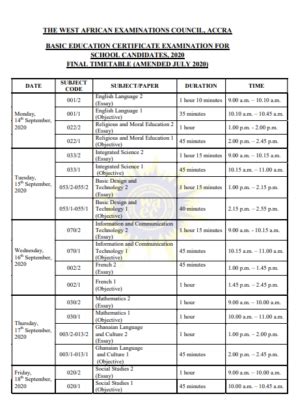 WAEC releases timetable for 2020 BECE - Adomonline.com