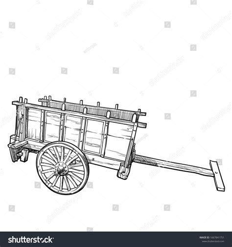 Oldfashioned Farm Cart Sketch Style Drawing Stock Vector (Royalty Free) 1667841751 | Shutterstock