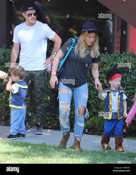 Hilary Duff, Mike Comrie, and their son Luca Comrie arrive at Luca's ...