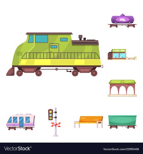 Design of train and station sign Royalty Free Vector Image