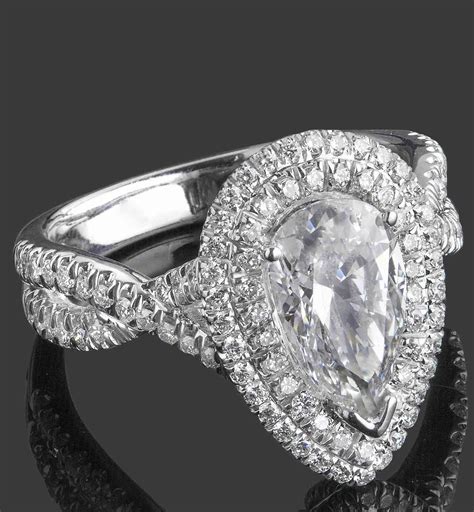 2.46ct Pear Shaped Diamond Engagement Double Halo Ring 18k Gold ...