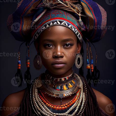 Portrait realistic graphics of an African woman with strong facial features in national clothes ...