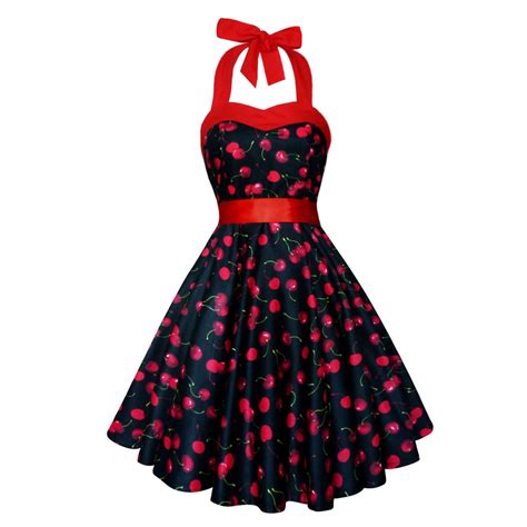 Black Cherry Dress Red Cherries Print Fruit Rockabilly Clothing Pinup Dress 50s Vintage Dress ...