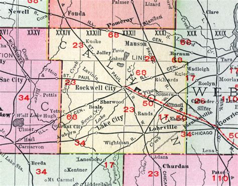 Calhoun County, Iowa, 1911, Map, Rockwell City, Pomeroy, Manson