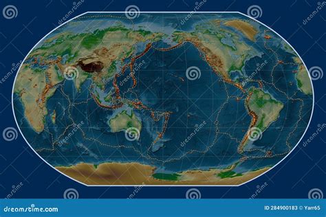 Volcanoes and Boundaries on the World Physical Map - 180 PM. Kav Stock Illustration ...