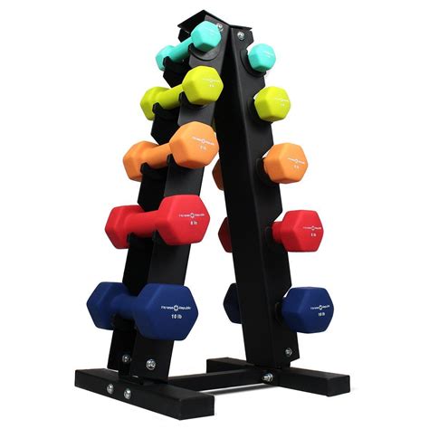 Fitness Republic Neoprene Dumbbells Pairs (2lb, 4lb, 6lb, 8lb, 10lb) with 5 Tier Rack | Dumbbell ...