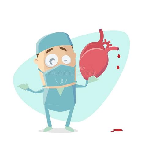 Funny cartoon illustration of a surgeon holding a human heart. Cartoon ...