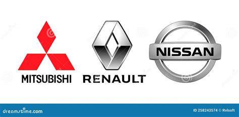 Logos of Car Manufacturers Alliance: Renault, Nissan, Mitsubishi, on White Background, Vector ...