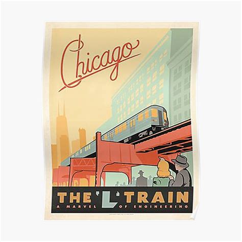 "vintage Chicago poster, Chicago The L poster, The L Train, Art deco Chicago poster, Elevated ...