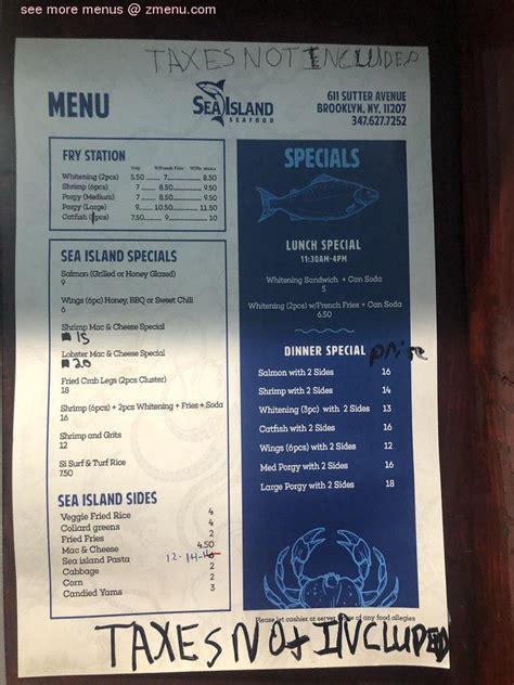 Menu at Sea Island restaurant, New York City