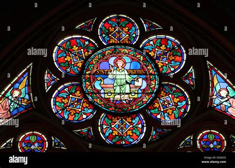 Colorful stained glass window in Cathedral Notre Dame de Paris Stock ...