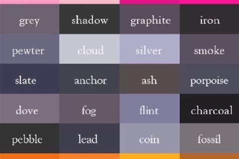 Shades Of Grey Color Chart With Names