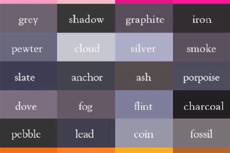 Shades Of Grey Color Chart With Names