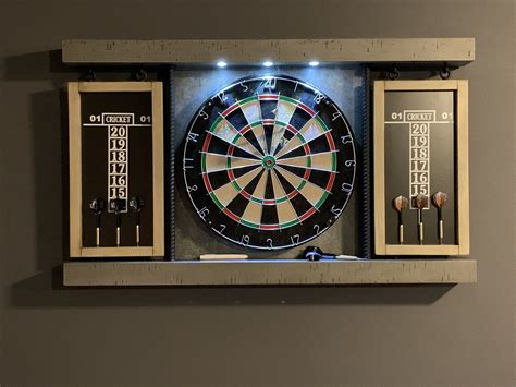 Barrington 40 Dartboard Cabinet Set, LED Lights, Steel Tip Darts, Brown/Black | eBay