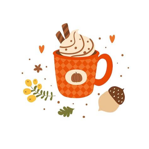 Premium Vector | Pumpkin spice latte hand drawing isolated element Cozy ...