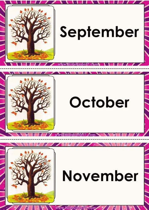 Printable flash cards illustrating Months of the Year. These simple flashcards print six to a ...