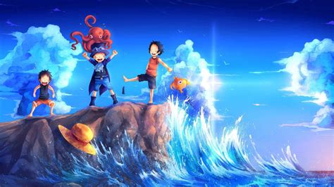 Download One Piece Live Kids Near Ocean Wave Wallpaper | Wallpapers.com