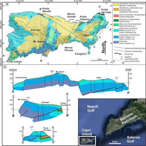 (a) Simplified geological map of Capri Island (after ISPRA 2014a ...