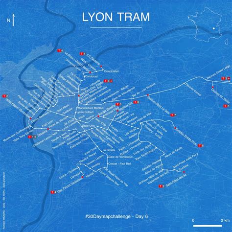 Network Plan du tram de Lyon, style blueprint. by... - Maps on the Web