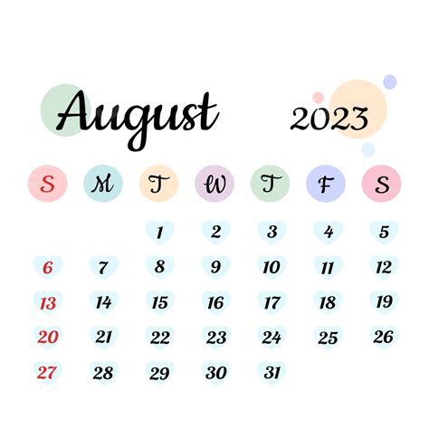 Calendar August 2023, Calendar August, Calendar 2023, Monthly PNG and Vector with Transparent ...