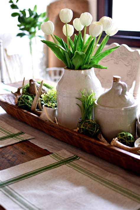 Dough bowl centerpiece - Spring table decor - Green decor - Spring decor - Spring centerpiece ...