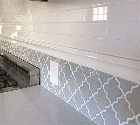 Backsplash in my new kitchen. Subway tiles and arabesque tile. | Kitchen tiles backsplash ...