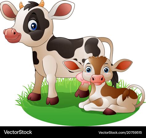 Cartoon cow with newborn calf Royalty Free Vector Image