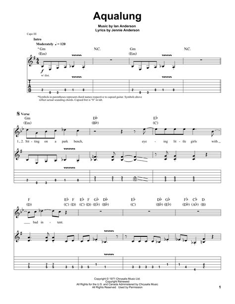 Aqualung by Jethro Tull Sheet Music for Guitar Tab (Single Guitar) at ...