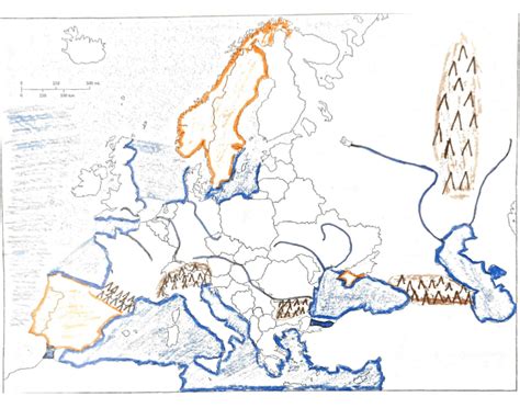 Physical Map of Europe Version 2 — Printable Worksheet