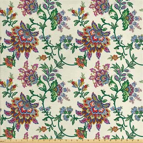 Bohemian Fabric by The Yard, Retro Colorful Flowers Pattern Exquisite ...