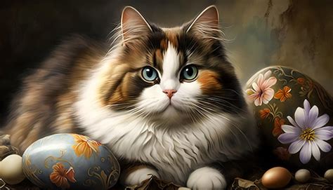 Premium AI Image | A cat with a painted easter egg