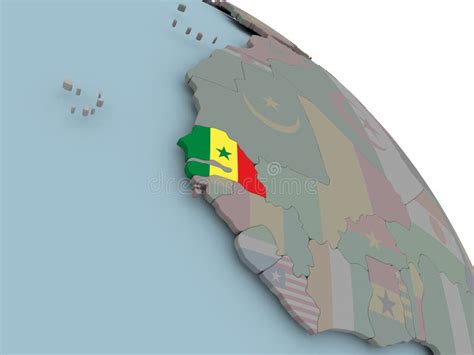 Map of Senegal with flag stock illustration. Illustration of render - 104018888