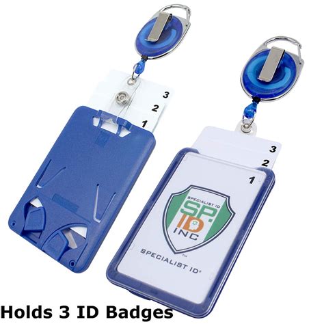 2 Pack - Hard Plastic 3 Card Badge Holder with Retractable Reel - Retracting ID Lanyard Features ...