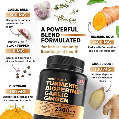 Medchoice Turmeric Bioperine Garlic Ginger (2,360 mg) - 120 capsules - BeHealthyBD