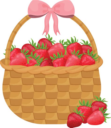 Basket with strawberries. Summer illustration of strawberries with a basket. Sweet strawberries ...